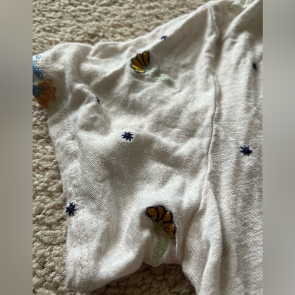 Mi Ami Cream Floral Embroidered Linen Blend Babydoll Top - Picture 4 of 7